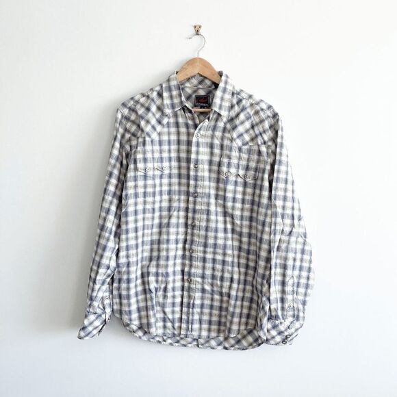 Roper Men's Western Snap Up Shirt Casual Plaid Blue Large - Picture 1 of 9
